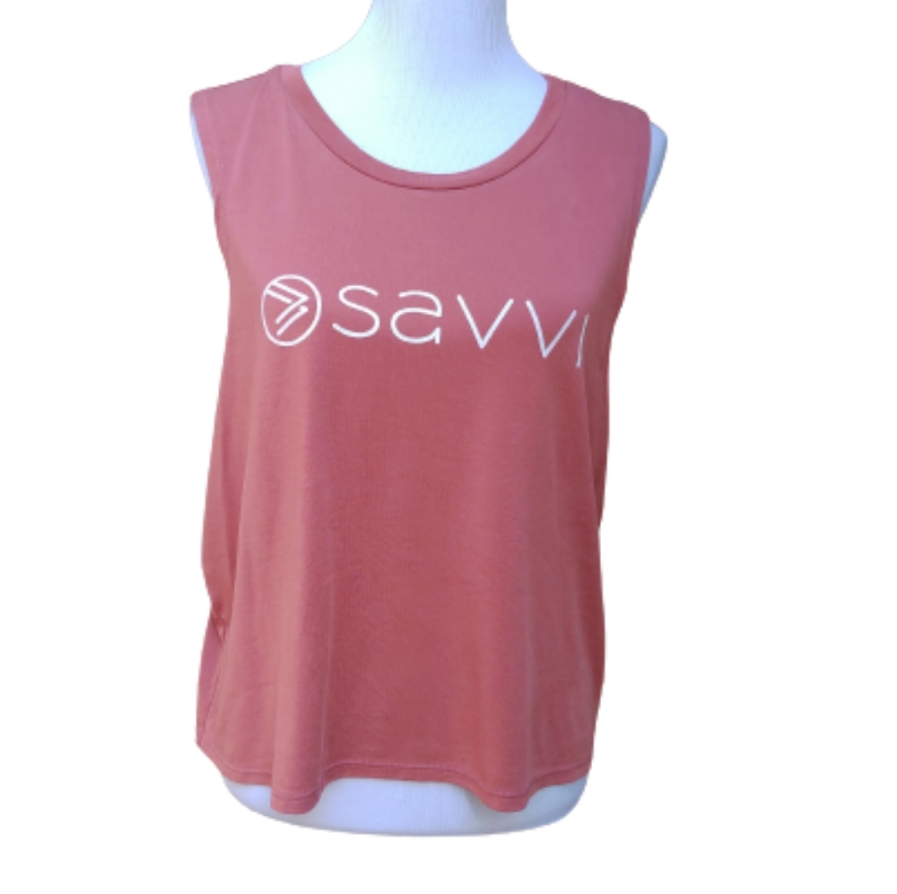 SAVVI Red Fitness Relaxed Fit Tank Top Logo Print Racerback Yoga Gym Crop